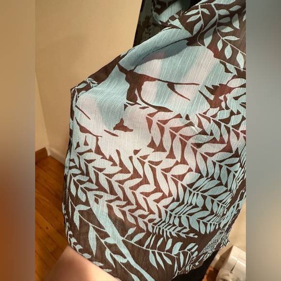 Lane Bryant Blue & Brown Sheer Floral Leave Print Square Neckline SZ  22…No Belt - Picture 8 of 13